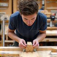 Un jeune menuisier concentré sur l'assemblage de pièces de bois