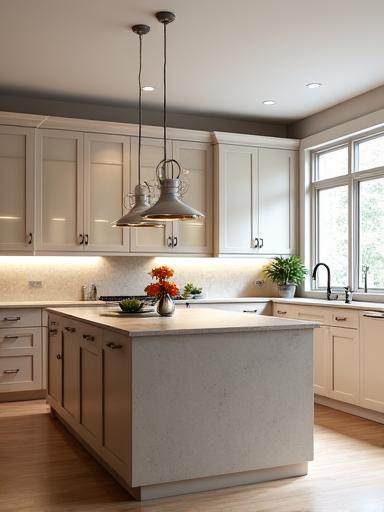 Cuisine haut de gamme avec îlot central en bois clair