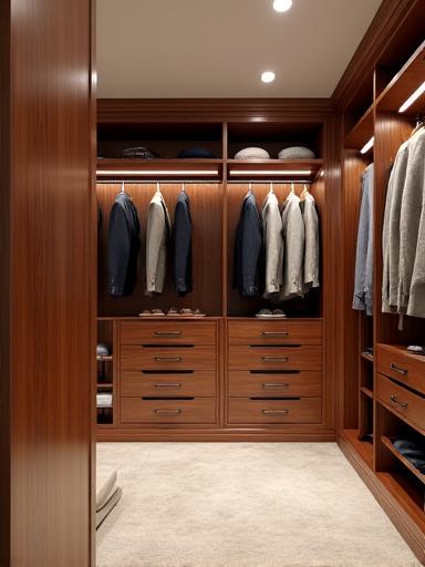 Dressing sur mesure en bois élégant avec nombreux compartiments