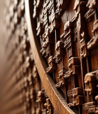 Sculpture en bois complexe sur un panneau mural