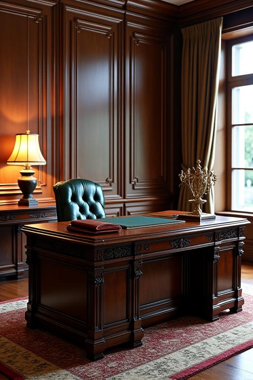 Bureau élégant en bois sculpté pour un château