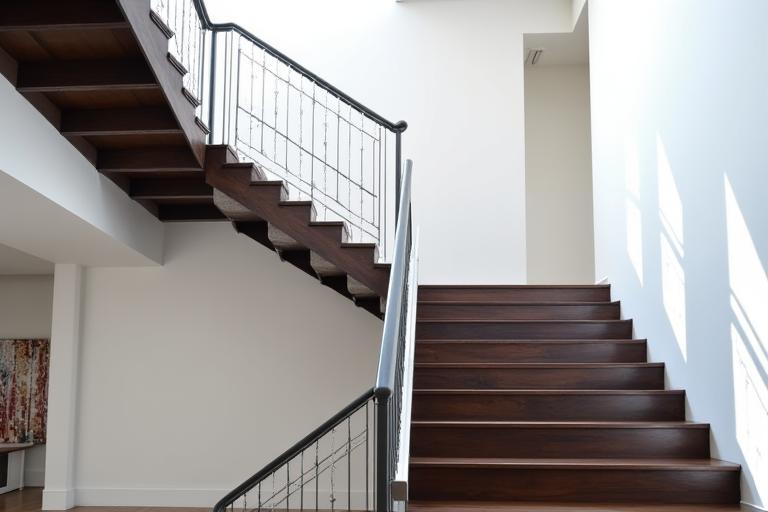 Escalier flottant en bois et métal, design moderne