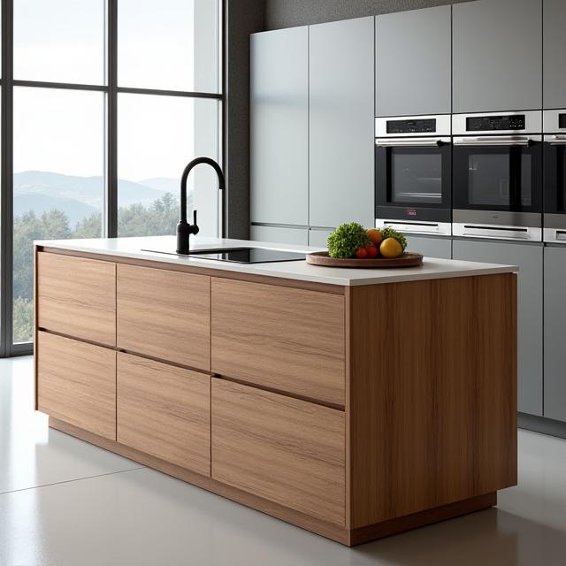 Îlot de cuisine en bois massif avec surface de préparation