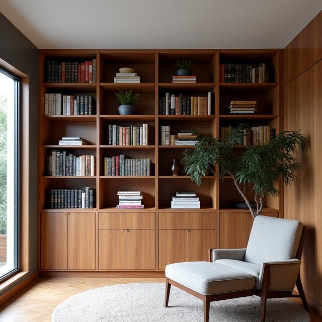 Bibliothèque murale intégrée en chêne