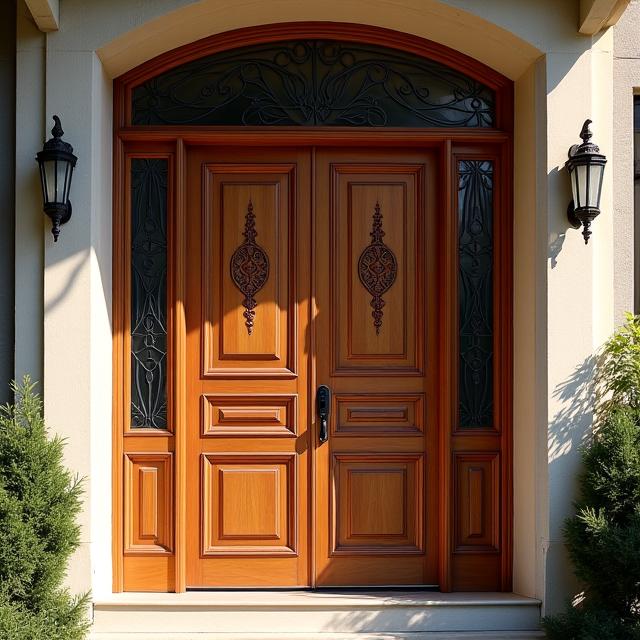 Porte d'entrée en bois massif sculpté