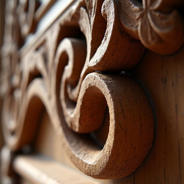 Gros plan sur un ornement sculpté dans le bois