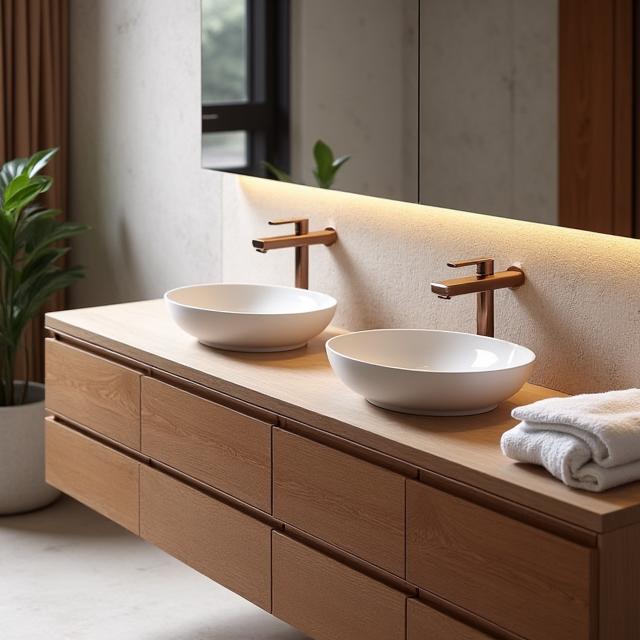 Meuble de salle de bain en bois avec double vasque élégant